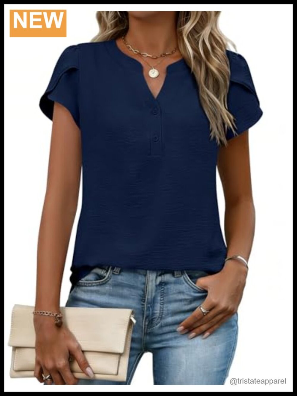 Women's Textured Blouse Cap Short Sleeve Henley Neck Work Top